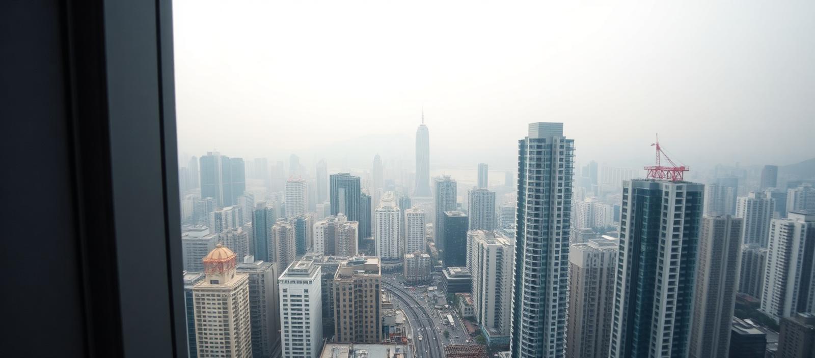 從高樓窗戶望出去的香港城市景觀